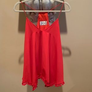 Small Red Tank with Pom Pom Hem Line